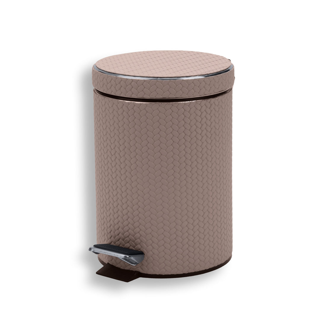 Mink 3 litre pedal bin complete, 24 cm tall, soft grey-brown woven-embossed leather