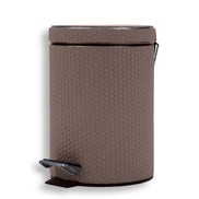 Mink bin from the right, chrome lid hinge arm above the leather-covered steel body