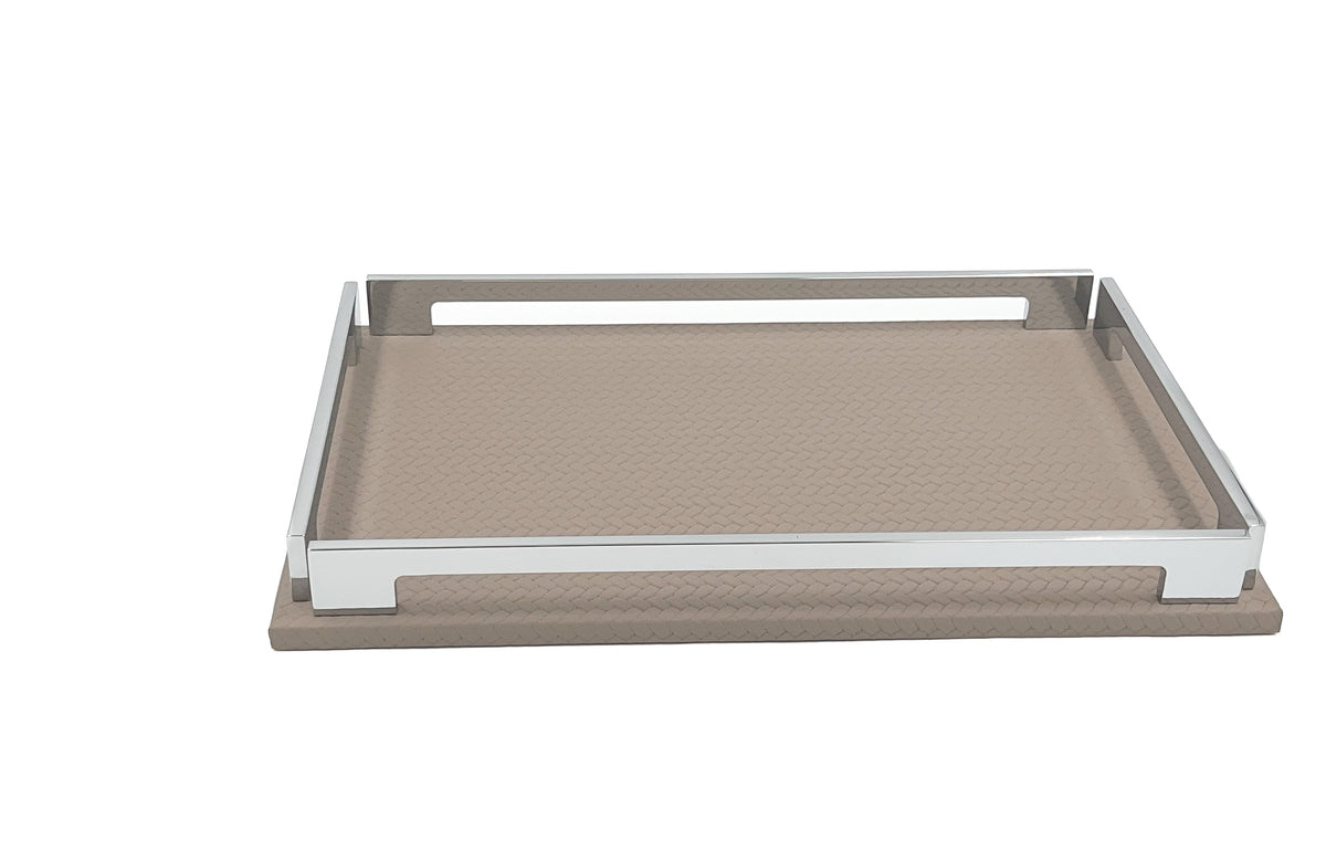 Mink 30 cm tray face on, near handle slot open across the woven-embossed leather floor
