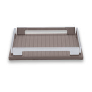 The mink 25 × 19 cm tray whole, both handle openings clear above the leather floor
