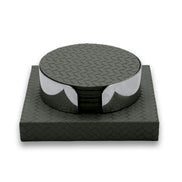 Dark olive khaki set, the top leather coaster level with the polished steel band around it