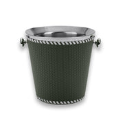 Dark olive khaki sleeve, side knob handles standing clear of the 19.5 cm steel bucket