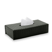 Dark olive khaki cover seen whole, tissue rising from the slot in its 24 × 13 cm lid
