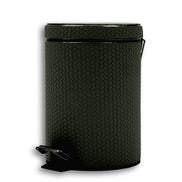 Khaki bin from the right, chrome lid hinge arm clear of the 24 cm leather body