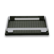Khaki 25 × 19 cm tray complete, dark olive leather floor within the polished steel handles