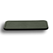 Dark olive khaki tray, its 1 cm edge showing dark beneath the embossed leather top