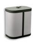 Laundry hamper 45 × 30 cm, canvas panels framed in dark olive leather with a toggle on the lid