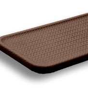 Brown slim tray at an angle, the plaited border framing the herringbone-woven leather field