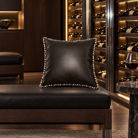Black Leather Decorative Cushion – Braided Edge — the wine-cellar tasting lounge on the lower deck