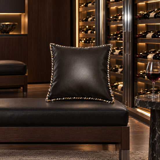 Black Leather Decorative Cushion – Braided Edge — the wine-cellar tasting lounge on the lower deck