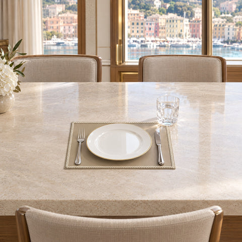 Braided-Edge Rectangular Placemat – 40 × 30 cm — a formal lunch in the main dining salon moored in Portofino