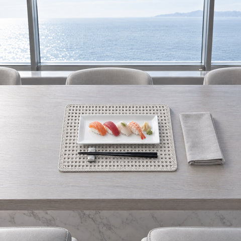 Hand-Woven Leather Cord Placemat – 40 × 30 cm — a sushi lunch at the sky-lounge counter