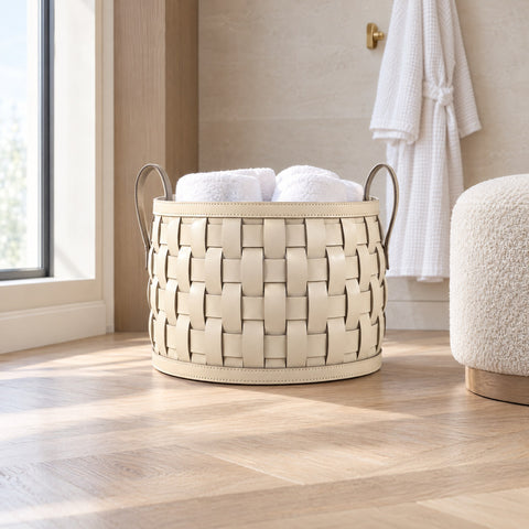 Hand-Woven Leather Towel Basket – 36 cm — the owner's dressing and spa changing area