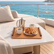 Leather Tray with Black Steel Handles – 48 cm — breakfast on the foredeck lounge at anchor
