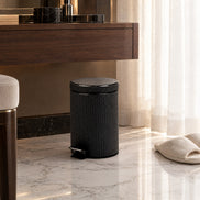 Leather-Covered Stainless Steel Waste Bin – 3 Litre — the dressing area of the owner's suite