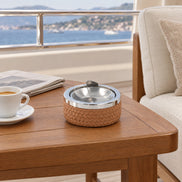 Lidded Leather and Steel Ashtray – 11.5 cm — late morning on the covered upper aft deck