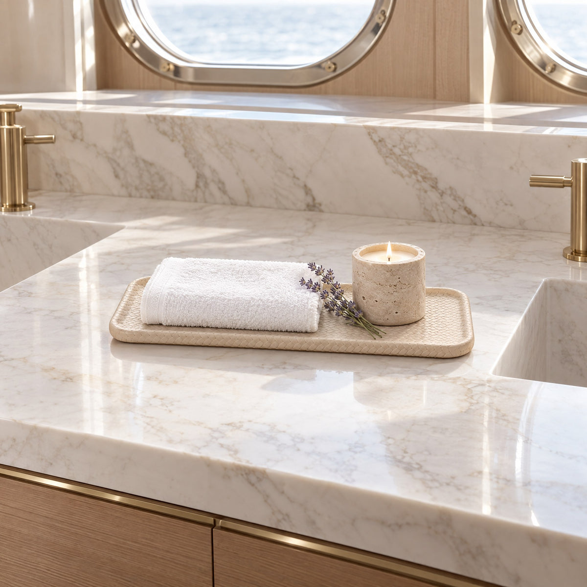 Slim Leather Tray – 35.5 cm — morning spa ritual in the owner's bathroom