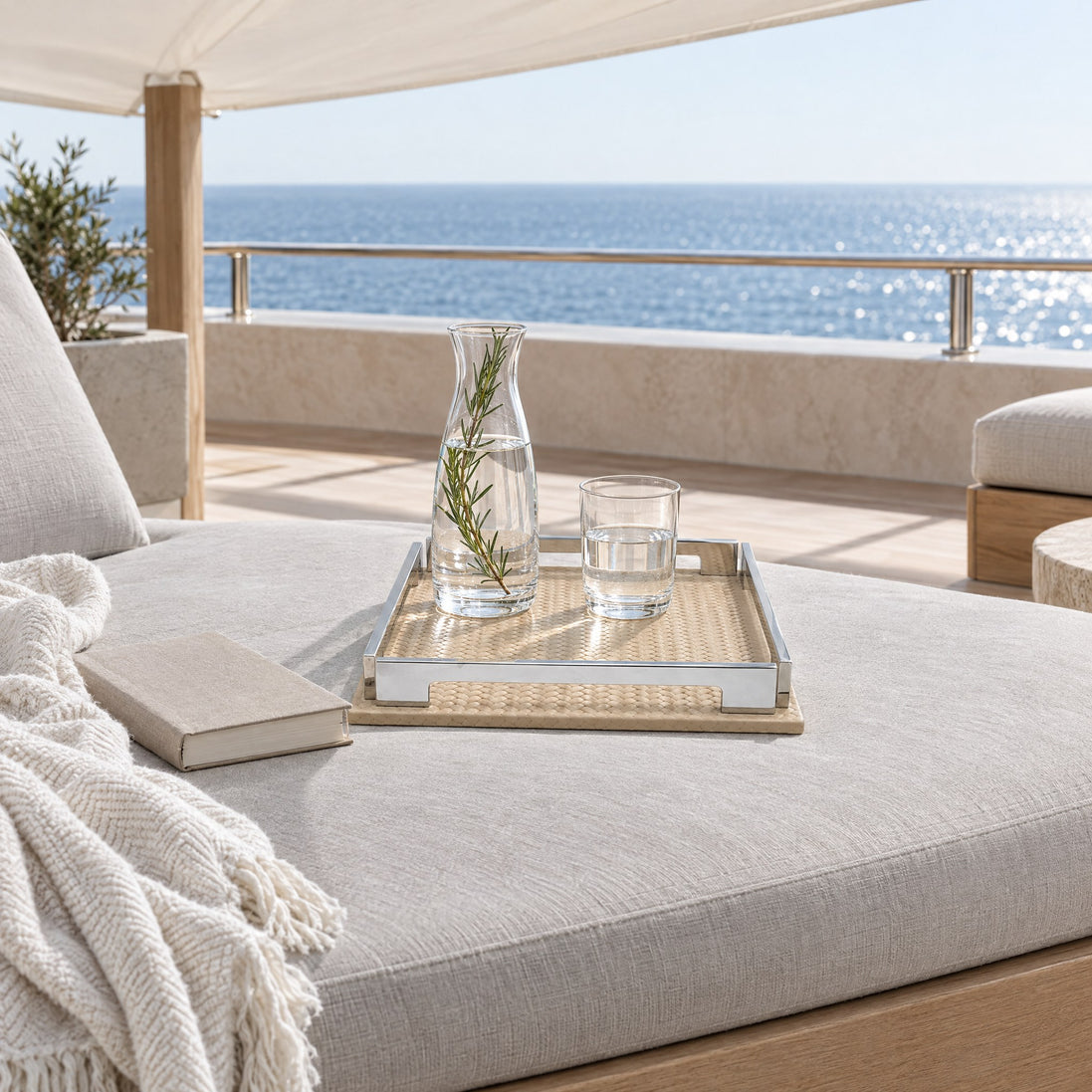 Square Leather and Steel Tray – 25 cm — afternoon siesta on the owner's private forward terrace