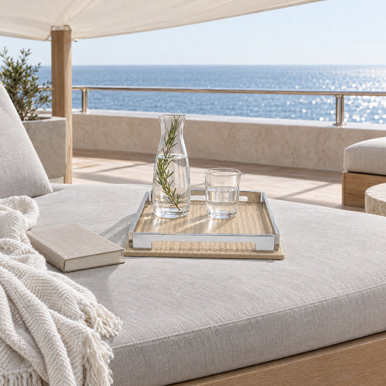 Square Leather and Steel Tray – 25 cm — afternoon siesta on the owner's private forward terrace