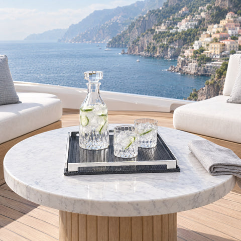 Square Leather and Steel Serving Tray – 37 cm — mid-morning on the bow helideck lounge