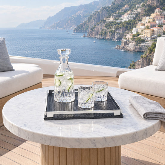 Square Leather and Steel Serving Tray – 37 cm — mid-morning on the bow helideck lounge