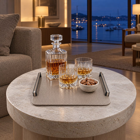 Square Leather Tray with Black Steel Handles – 36.5 cm — blue hour sundowner in the main salon