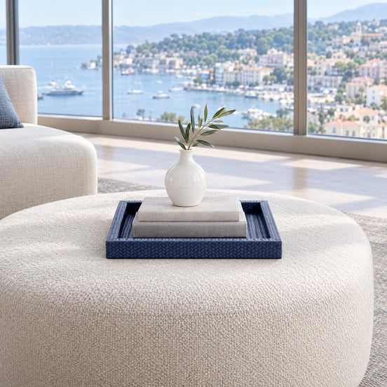 Square Woven Leather Tray – Handleless, 36 cm — styled centrepiece in the sky lounge