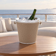 Leather-Wrapped Stainless Steel Champagne Bucket — in a yacht setting
