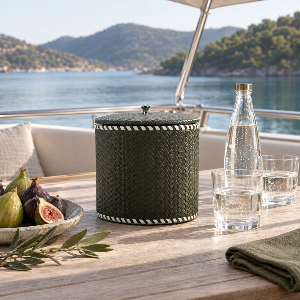 Leather-Wrapped Stainless Steel Ice Bucket – Small — breakfast on the flybridge at eight in the morning