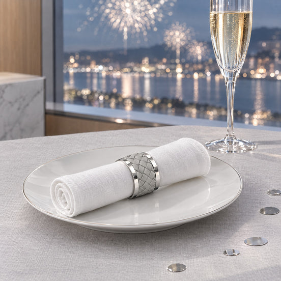 Stainless Steel Napkin Ring with Leather Wrap — New Year's Eve in the sky lounge