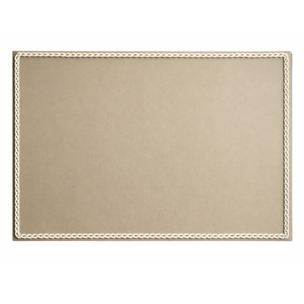 Beige leather placemat with braided cord border, 40 x 30 cm