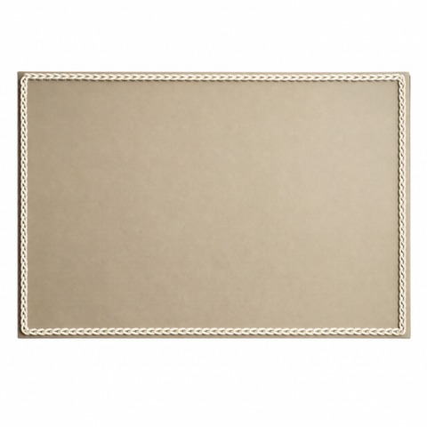Beige leather placemat with braided cord border, 40 x 30 cm