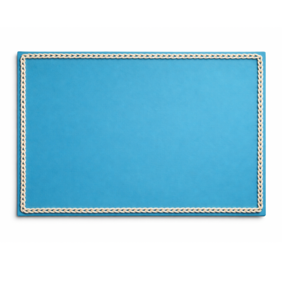 Blue leather placemat with braided border, 40 x 30 cm