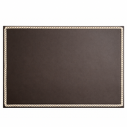 Brown leather placemat with piped braid border, 40 x 30 cm