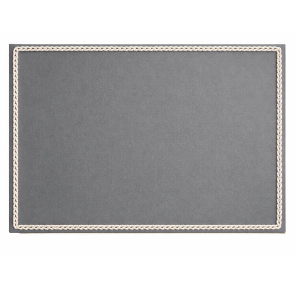 Grey leather placemat framed by a braided edge, 40 x 30 cm