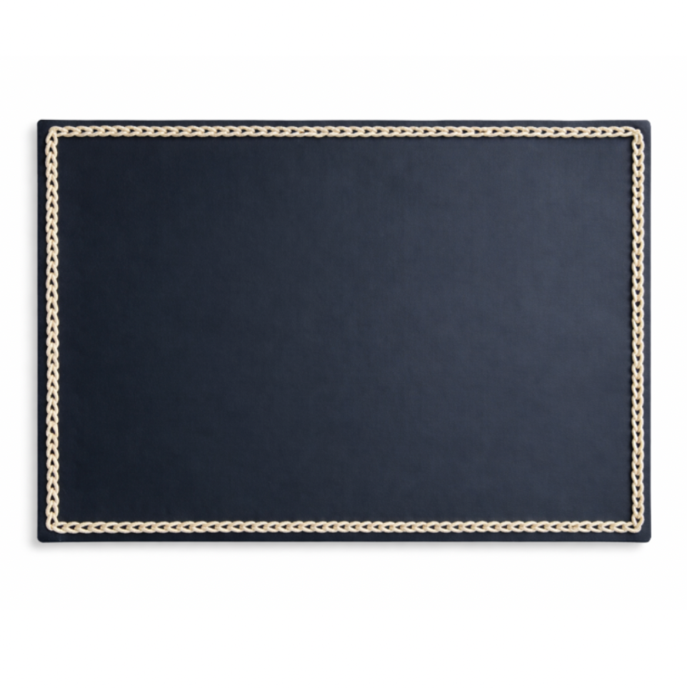 Navy leather placemat with braided cord edge, 40 x 30 cm