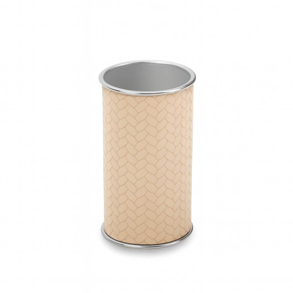 Beige woven-embossed leather brush holder