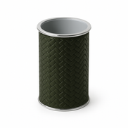 Khaki leather-wrapped bathroom brush holder