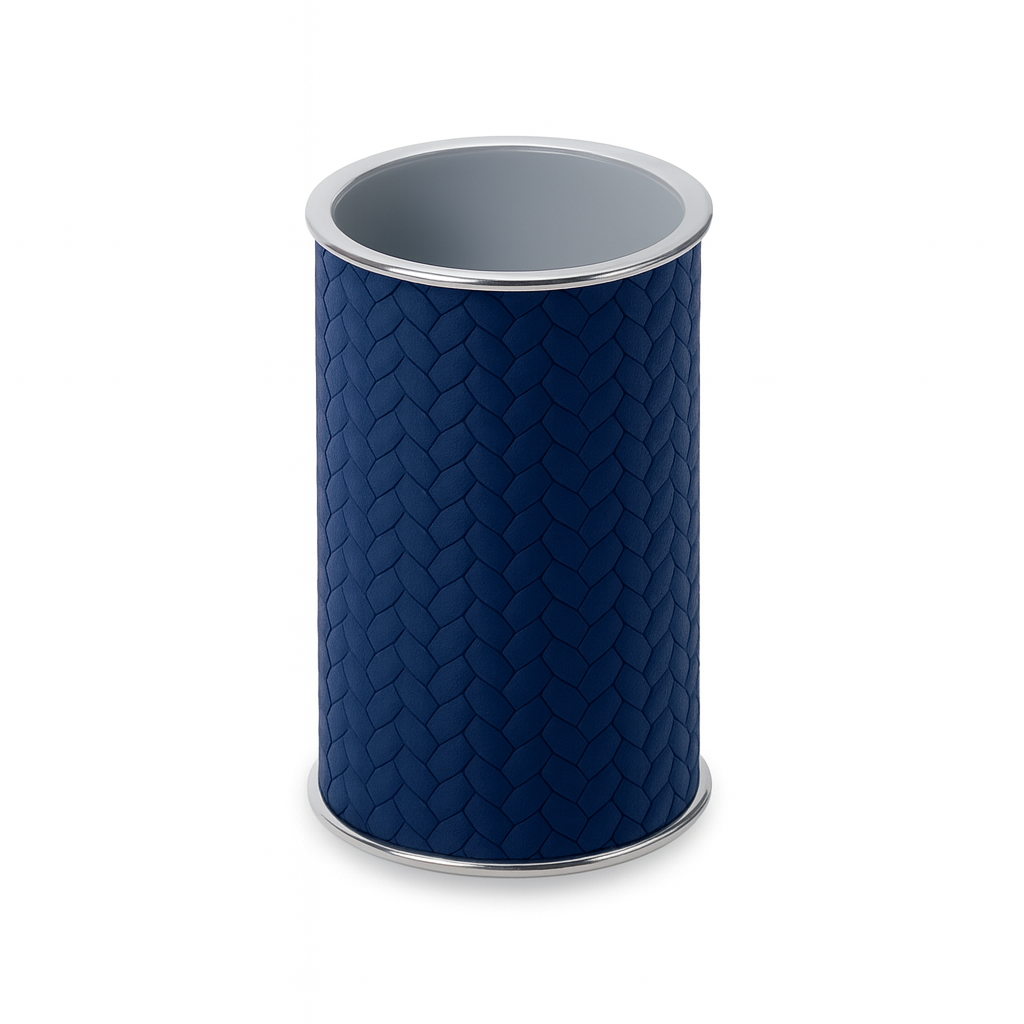 Navy woven-embossed leather brush holder