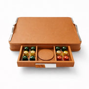 Tan leather coffee capsule box, hand-covered surfaces