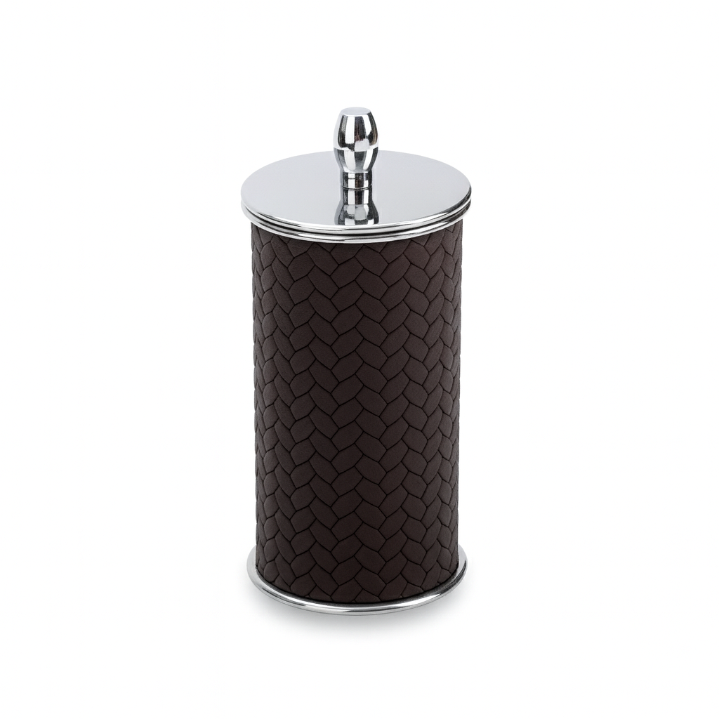 Brown and black cotton pad holders, woven-embossed leather