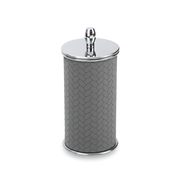 Grey leather-wrapped cotton pad holder with lid