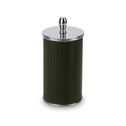 Khaki leather cotton pad holder with polished steel lid