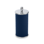 Navy woven-embossed leather cotton pad holder, steel lid