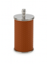 Tan leather cotton pad holder with polished steel lid