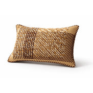 Natural tone leather cushion laced with camel and brown yarn, 35 x 55 cm