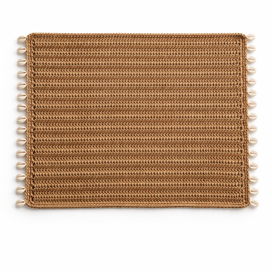 Natural jute placemat with real mussel shells along the edge, 48 x 37 cm