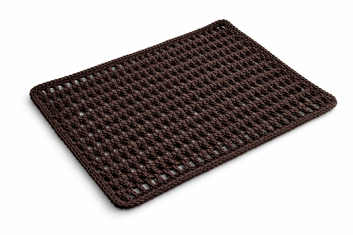 The dark brown placemat from above, tight crocheted border