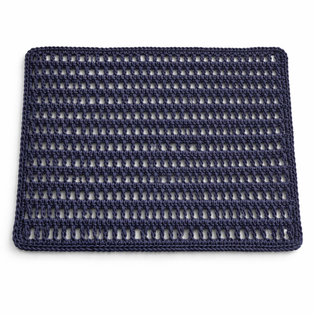 Navy leather cord placemat in an open weave, 40 x 30 cm