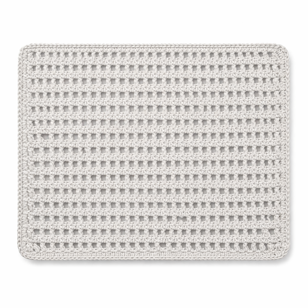 White leather cord placemat in an open crocheted lattice, 40 x 30 cm